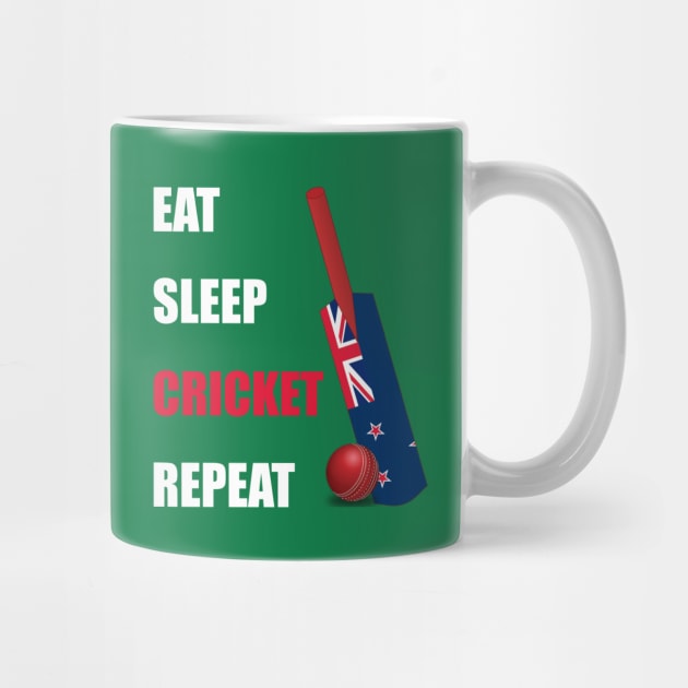 Eat Sleep Cricket Repeat New Zealand Flag Cricket Bat. by DPattonPD